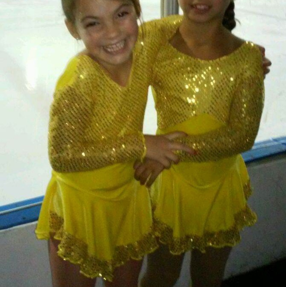 Girls yellow/ sequins figure skating/ dance dress